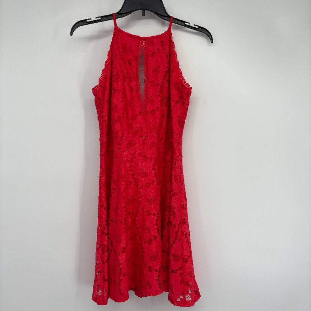 Material Girl Women's Juniors Fit & Flare Cutout Mini Lace Dress Red Size S NWT - Picture 2 of 5